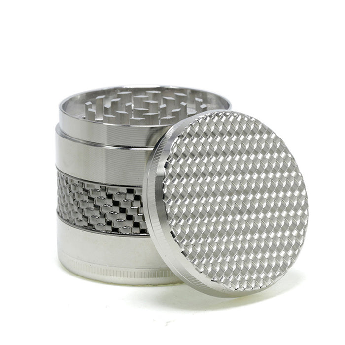 63MM 5 Layer Zinc Alloy Top Cover Side Woven Mesh Vertical Grain Herb Grinder-Silver