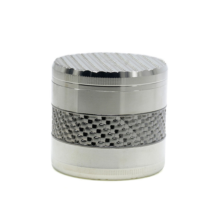 63MM 5 Layer Zinc Alloy Top Cover Side Woven Mesh Vertical Grain Herb Grinder-Silver