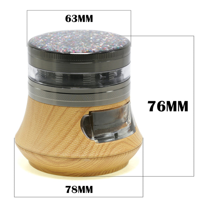 63MM 5 Part Top Cover Sequined Vase Appearance Drawer Type Herb Grinder-Gun Black
