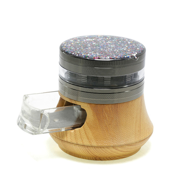 63MM 5 Part Top Cover Sequined Vase Appearance Drawer Type Herb Grinder-Gun Black