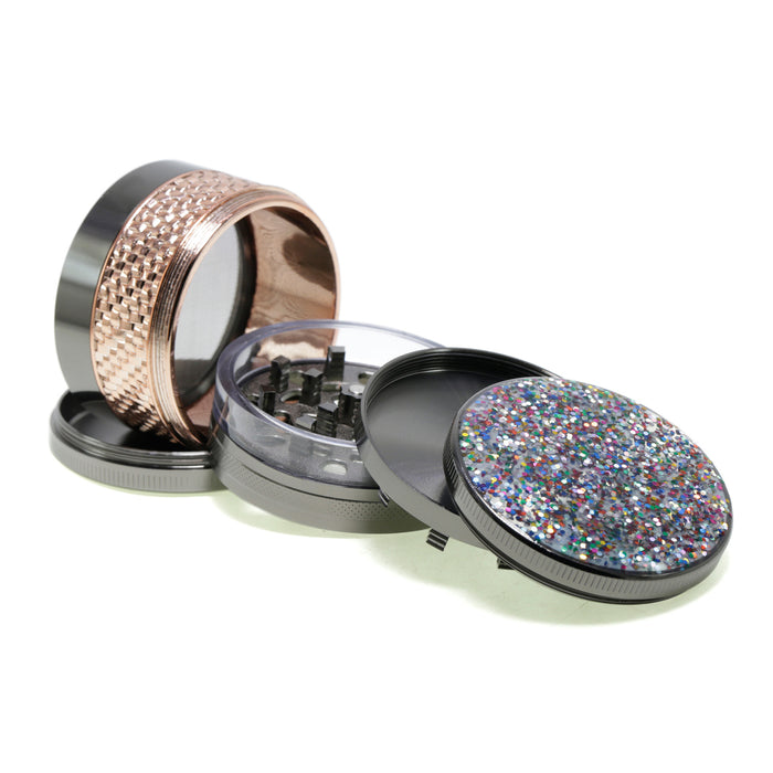 63MM 5 layer Zinc Alloy Top Cover Sequin Design Herb Grinder
