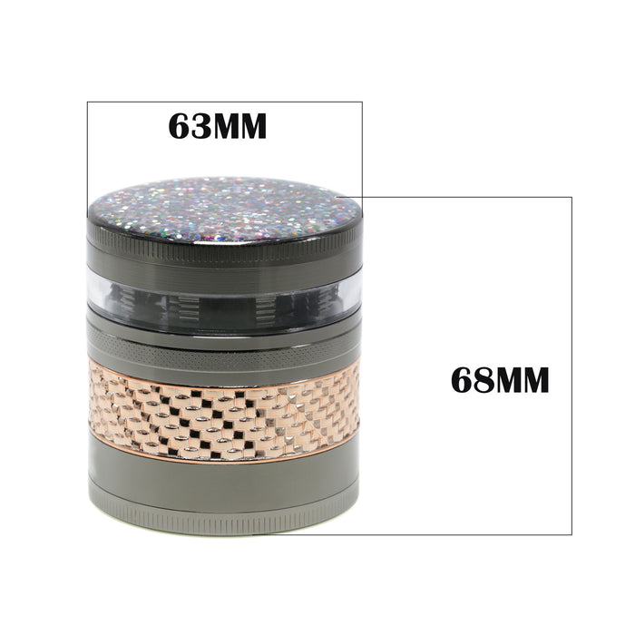 63MM 5 layer Zinc Alloy Top Cover Sequin Design Herb Grinder