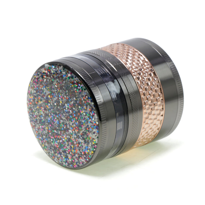 63MM 5 layer Zinc Alloy Top Cover Sequin Design Herb Grinder