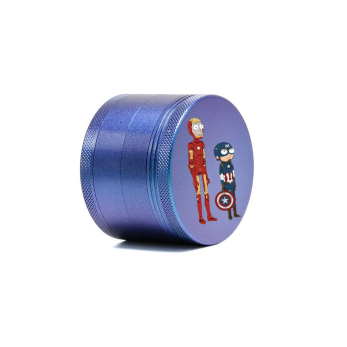 63MM Aluminum Alloy 4 Layers Gradient Color Colorful Cartoon Pattern Herb Grinder-Blue