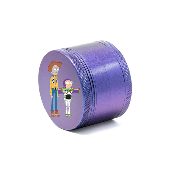 63MM Aluminum Alloy 4 Layers Gradient Color Colorful Cartoon Pattern Herb Grinder-Purple