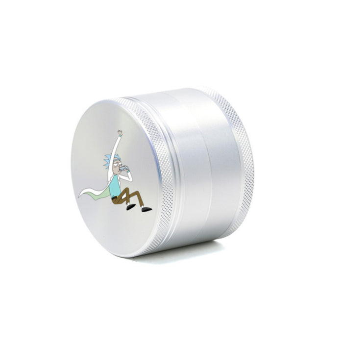 63MM Aluminum Alloy 4 Layers Gradient Color Colorful Cartoon Pattern Herb Grinder-Silver