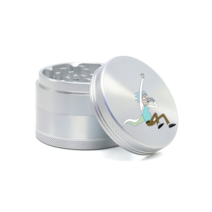 63MM Aluminum Alloy 4 Layers Gradient Color Colorful Cartoon Pattern Herb Grinder-Silver