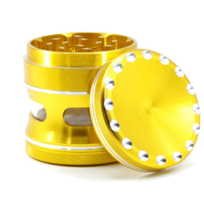 63MM Aluminum Alloy 4 Part Concave Dot Side Window Thin Waist  Grinder-Gold