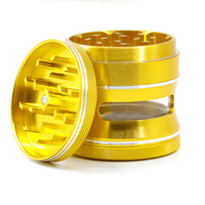 63MM Aluminum Alloy 4 Part Concave Dot Side Window Thin Waist  Grinder-Gold