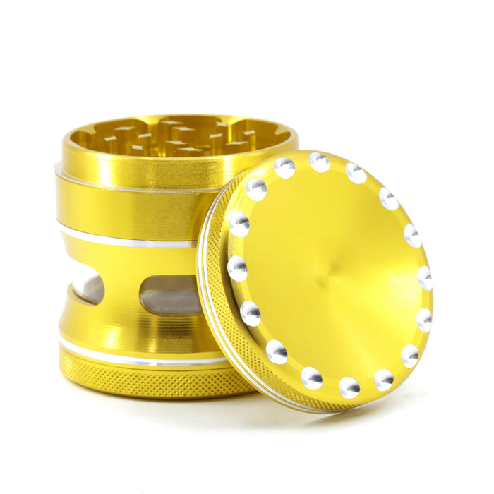 63MM Aluminum Alloy 4 Part Concave Dot Side Window Thin Waist  Grinder-Gold