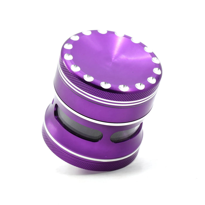 63MM Aluminum Alloy 4 Part Concave Dot Side Window Thin Waist Weed Grinder-Purple