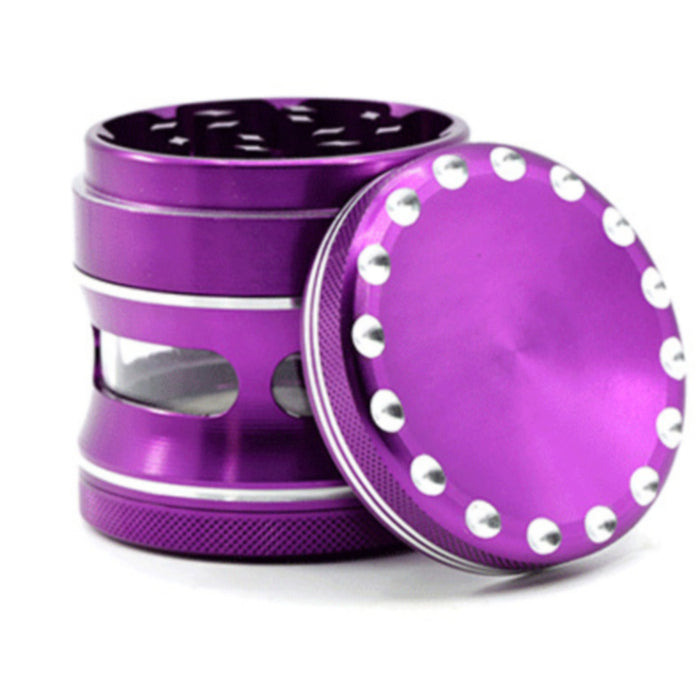 63MM Aluminum Alloy 4 Part Concave Dot Side Window Thin Waist Weed Grinder-Purple