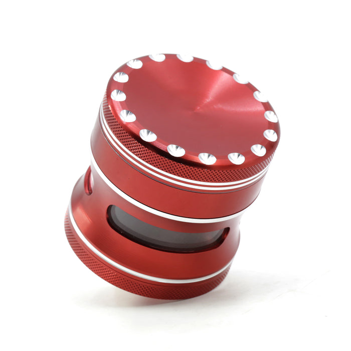 63MM Aluminum Alloy 4 Part Concave Dot Side Window Thin Waist  Grinder-Red