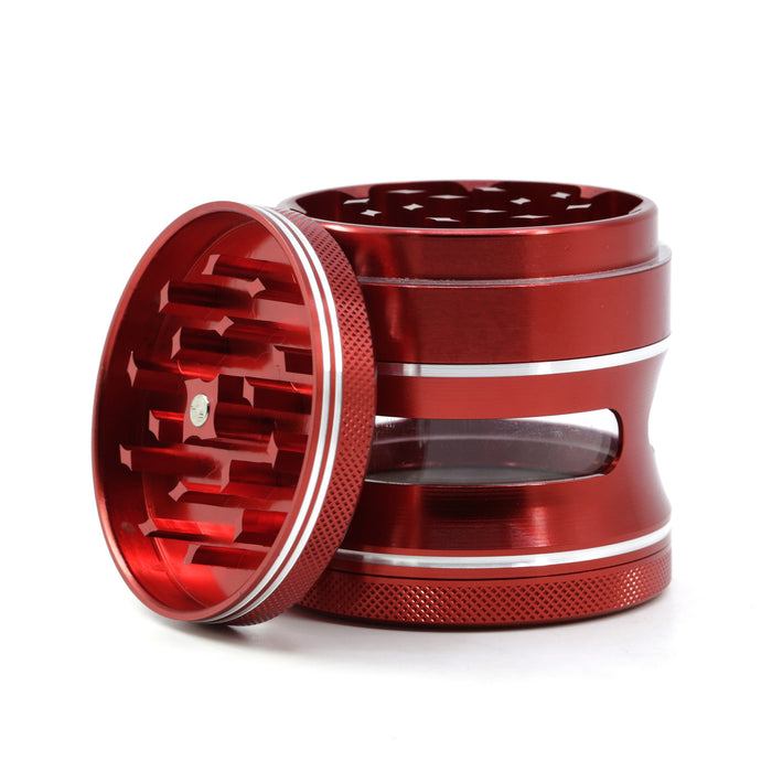 63MM Aluminum Alloy 4 Part Concave Dot Side Window Thin Waist  Grinder-Red