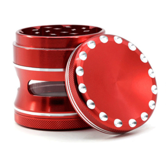 63MM Aluminum Alloy 4 Part Concave Dot Side Window Thin Waist  Grinder-Red