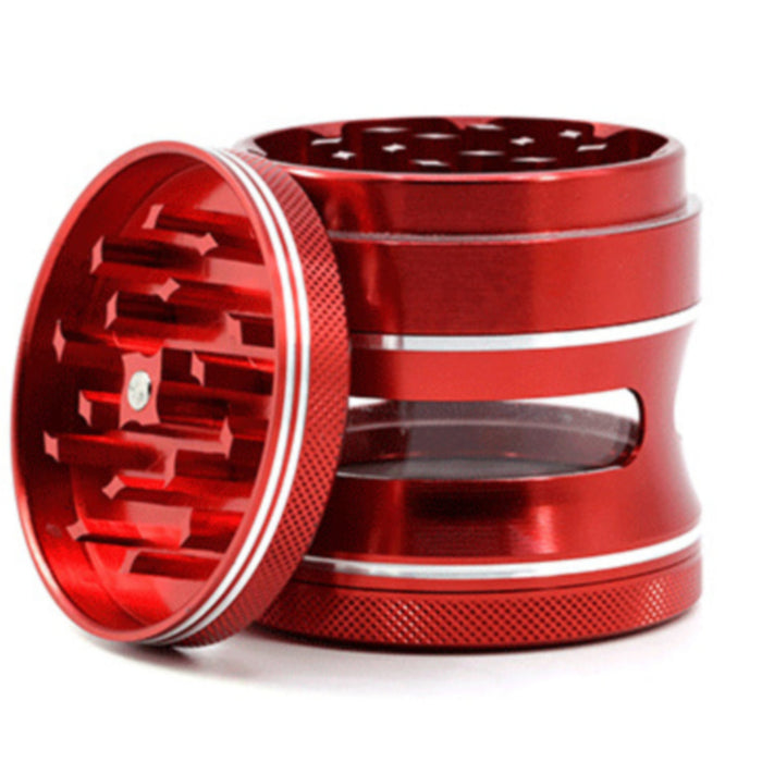 63MM Aluminum Alloy 4 Part Concave Dot Side Window Thin Waist  Grinder-Red