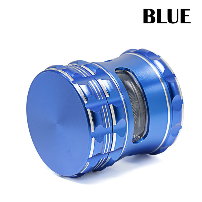 63MM Aluminum Alloy 4 Piece Flat Pattern Thin Waist Side Window Herb Grinder-Blue