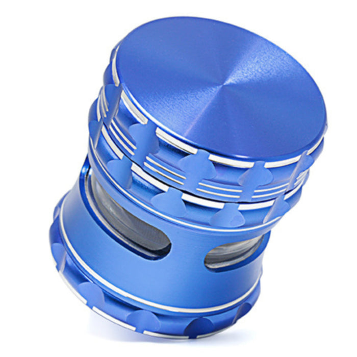 63MM Aluminum Alloy 4 Piece Flat Pattern Thin Waist Side Window Herb Grinder-Blue