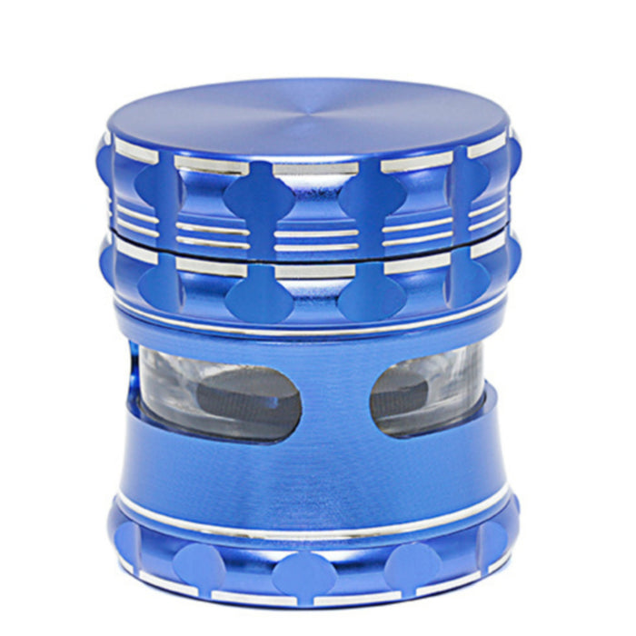 63MM Aluminum Alloy 4 Piece Flat Pattern Thin Waist Side Window Herb Grinder-Blue