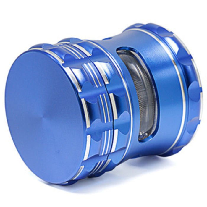 63MM Aluminum Alloy 4 Piece Flat Pattern Thin Waist Side Window Herb Grinder-Blue