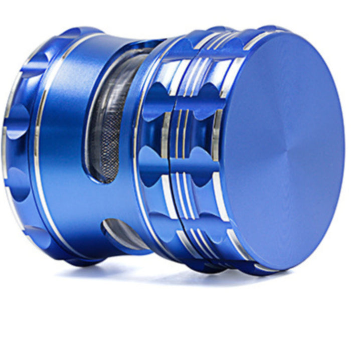 63MM Aluminum Alloy 4 Piece Flat Pattern Thin Waist Side Window Herb Grinder-Blue