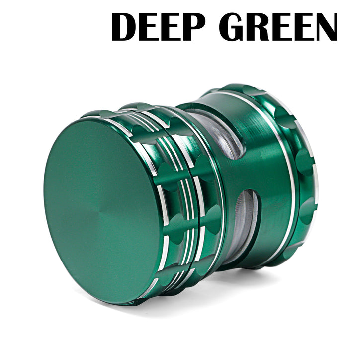 63MM Aluminum Alloy 4 Piece Flat Pattern Thin Waist Side Window Herb Grinder-Deep-Green