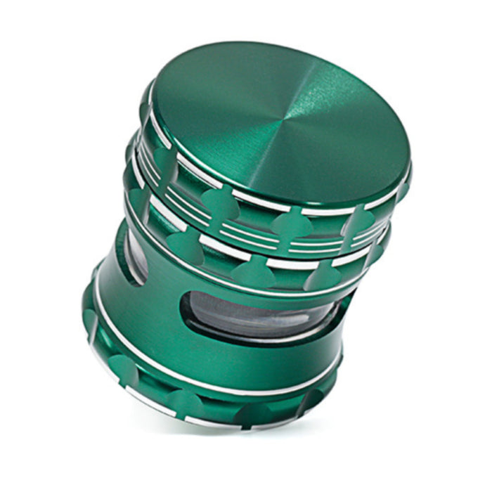 63MM Aluminum Alloy 4 Piece Flat Pattern Thin Waist Side Window Herb Grinder-Deep-Green
