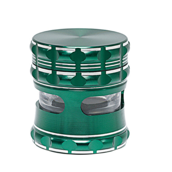 63MM Aluminum Alloy 4 Piece Flat Pattern Thin Waist Side Window Herb Grinder-Deep-Green