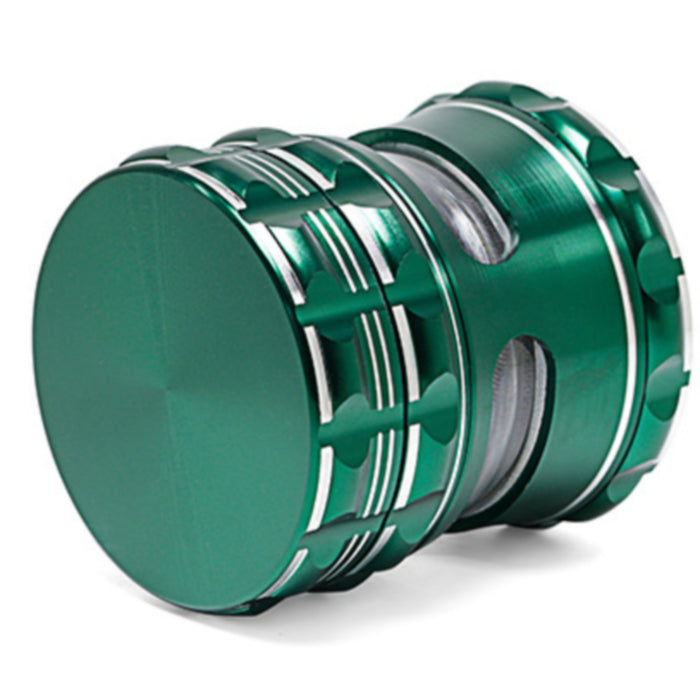 63MM Aluminum Alloy 4 Piece Flat Pattern Thin Waist Side Window Herb Grinder-Deep-Green