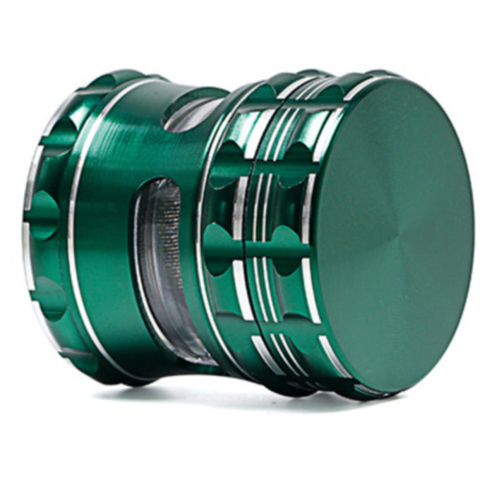 63MM Aluminum Alloy 4 Piece Flat Pattern Thin Waist Side Window Herb Grinder-Deep-Green