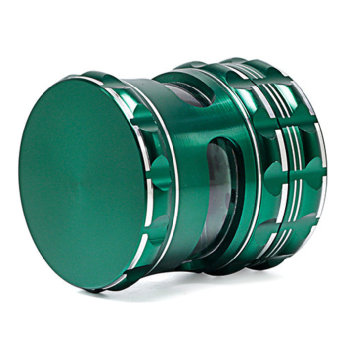 63MM Aluminum Alloy 4 Piece Flat Pattern Thin Waist Side Window Herb Grinder-Deep-Green