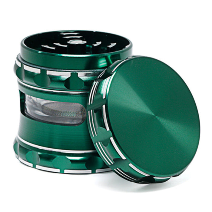 63MM Aluminum Alloy 4 Piece Flat Pattern Thin Waist Side Window Herb Grinder-Deep-Green