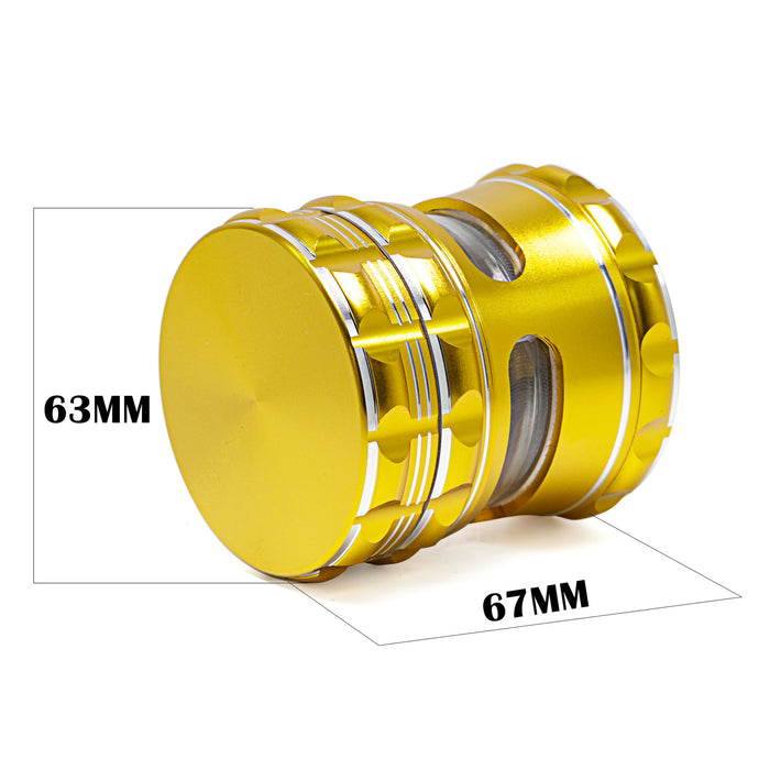 63MM Aluminum Alloy 4 Piece Flat Pattern Thin Waist Side Window Herb Grinder-Gold