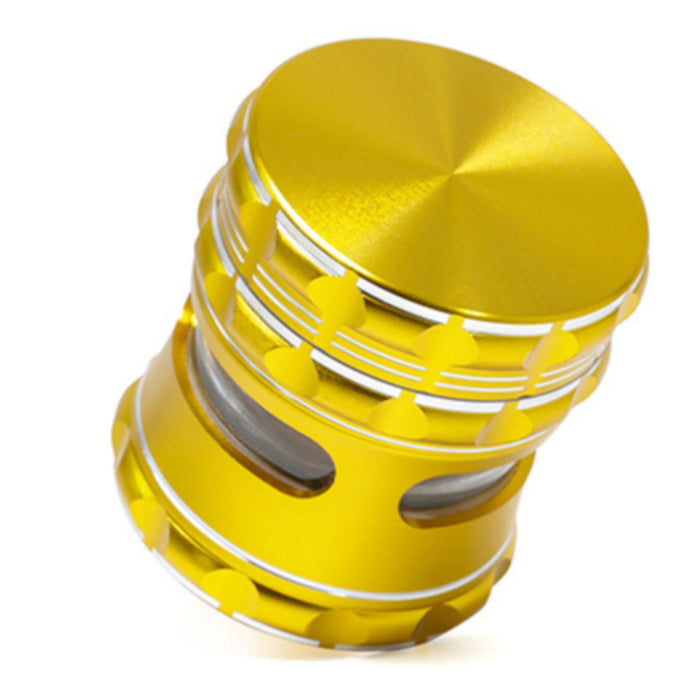 63MM Aluminum Alloy 4 Piece Flat Pattern Thin Waist Side Window Herb Grinder-Gold