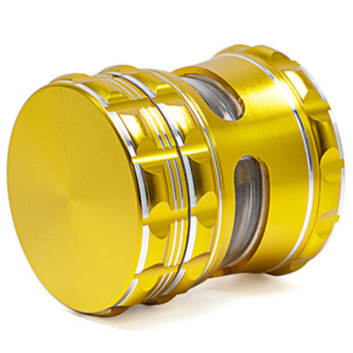 63MM Aluminum Alloy 4 Piece Flat Pattern Thin Waist Side Window Herb Grinder-Gold
