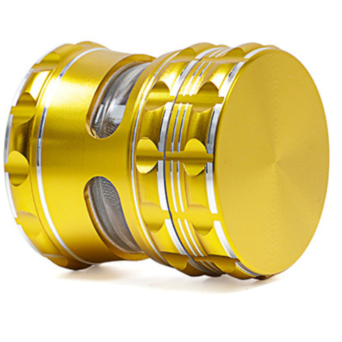 63MM Aluminum Alloy 4 Piece Flat Pattern Thin Waist Side Window Herb Grinder-Gold