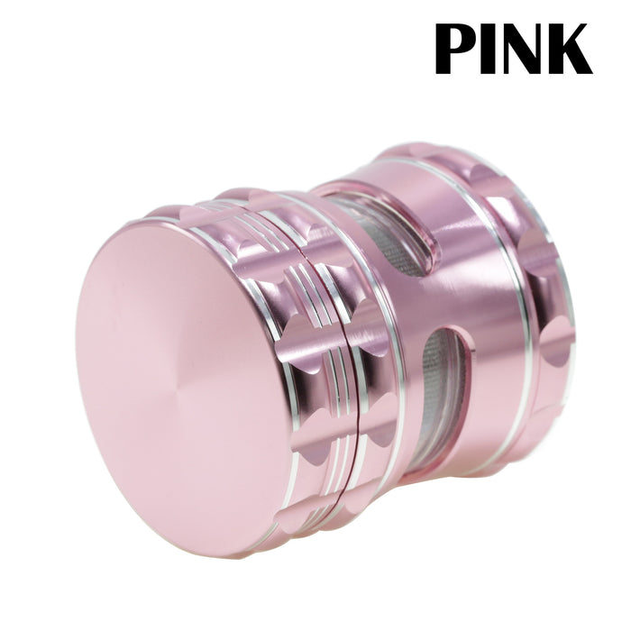 63MM Aluminum Alloy 4 Piece Flat Pattern Thin Waist Side Window Herb Grinder-Pink