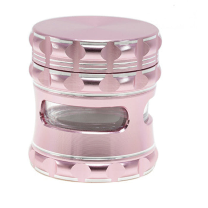 63MM Aluminum Alloy 4 Piece Flat Pattern Thin Waist Side Window Herb Grinder-Pink