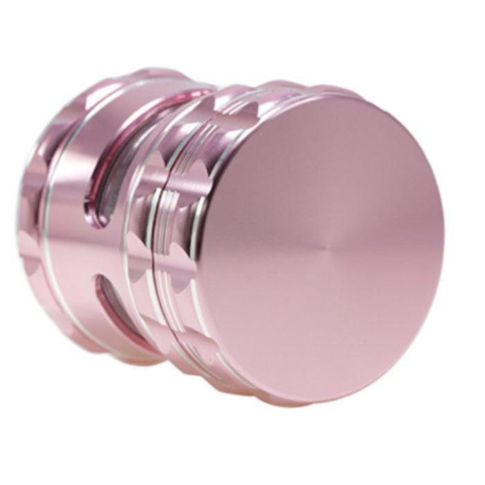 63MM Aluminum Alloy 4 Piece Flat Pattern Thin Waist Side Window Herb Grinder-Pink