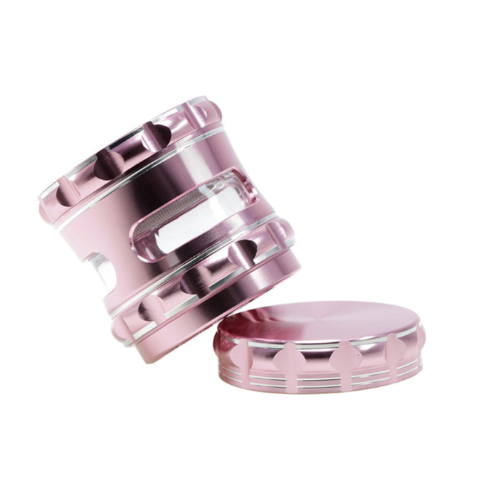 63MM Aluminum Alloy 4 Piece Flat Pattern Thin Waist Side Window Herb Grinder-Pink