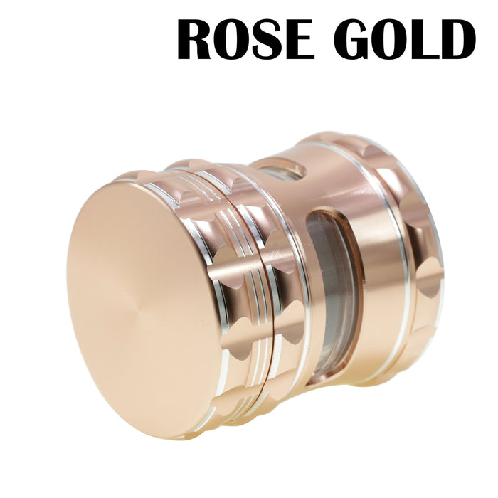 63MM Aluminum Alloy 4 Piece Flat Pattern Thin Waist Side Window Herb Grinder-Rose-Gold
