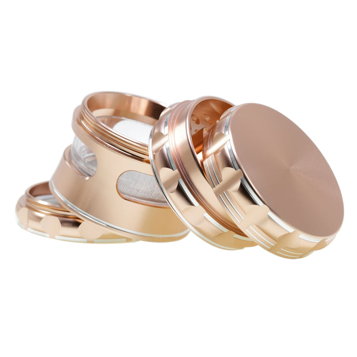 63MM Aluminum Alloy 4 Piece Flat Pattern Thin Waist Side Window Herb Grinder-Rose-Gold