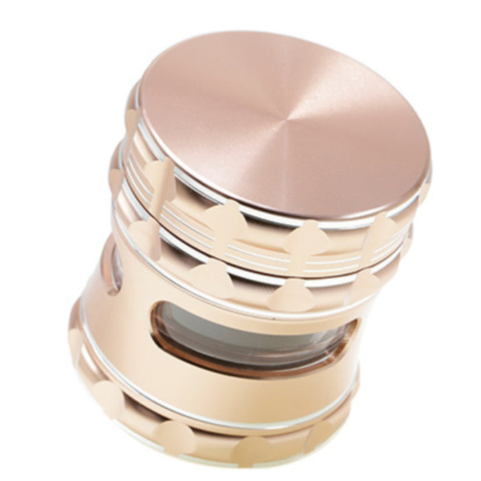 63MM Aluminum Alloy 4 Piece Flat Pattern Thin Waist Side Window Herb Grinder-Rose-Gold