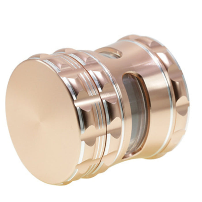 63MM Aluminum Alloy 4 Piece Flat Pattern Thin Waist Side Window Herb Grinder-Rose-Gold