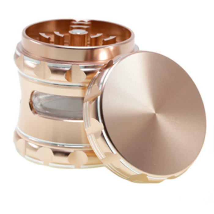 63MM Aluminum Alloy 4 Piece Flat Pattern Thin Waist Side Window Herb Grinder-Rose-Gold