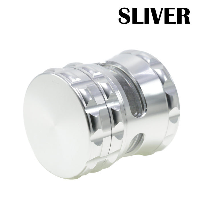 63MM Aluminum Alloy 4 Piece Flat Pattern Thin Waist Side Window Herb Grinder-Silver
