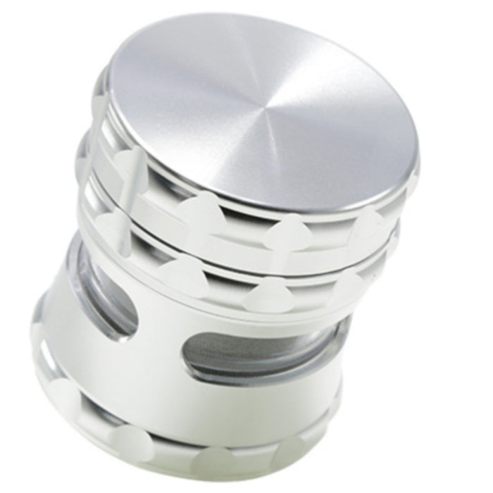 63MM Aluminum Alloy 4 Piece Flat Pattern Thin Waist Side Window Herb Grinder-Silver