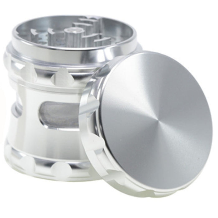 63MM Aluminum Alloy 4 Piece Flat Pattern Thin Waist Side Window Herb Grinder-Silver