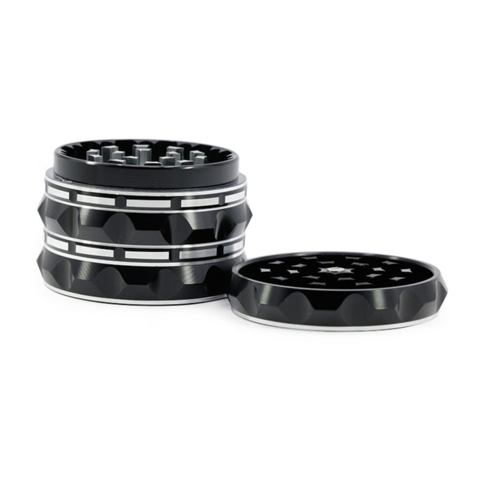 63MM Aluminum Alloy Four-Layer Pointed Pattern Polygonal Herb Grinder-Black