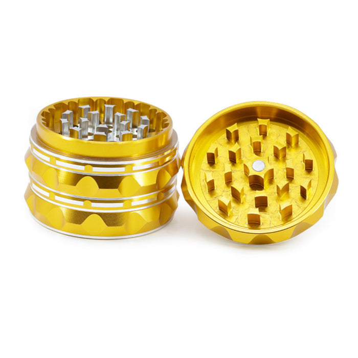 63MM Aluminum Alloy Four-Layer Pointed Pattern Polygonal Herb Grinder-Gold